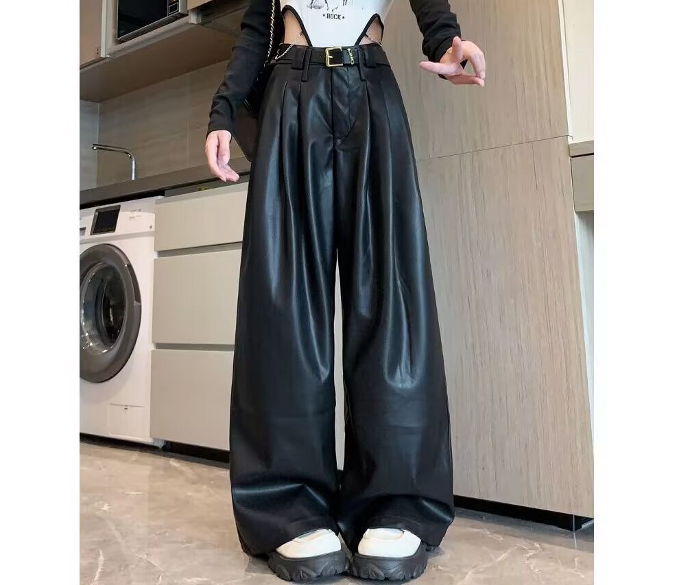 PU Leather Wide Pants Front View