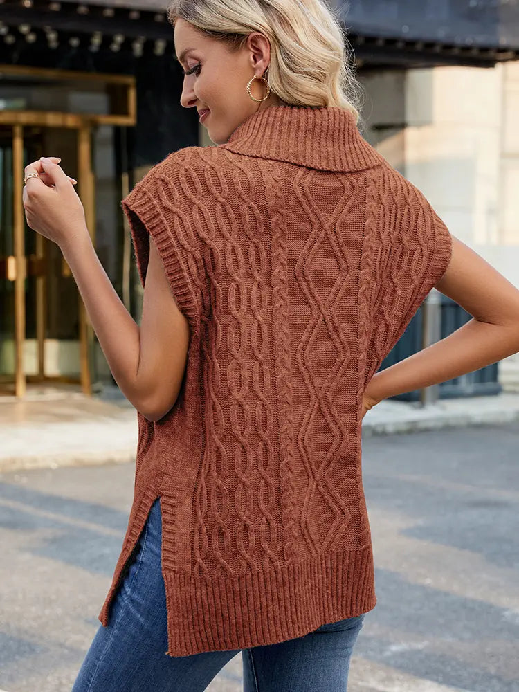Side view of high-neck knitted vest