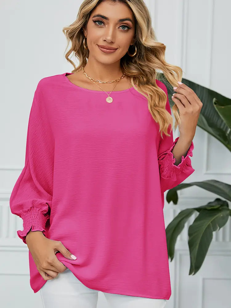Front view of pink chiffon loose blouse