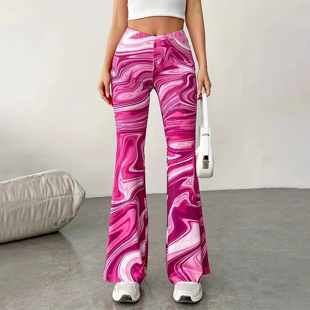 Hot Pink Swirl Print Bootcut Pants Front View