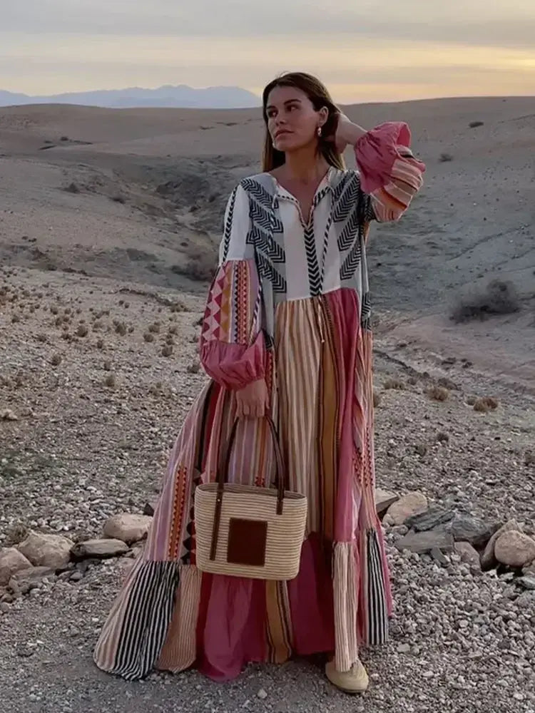Front view of colorful boho beach robe