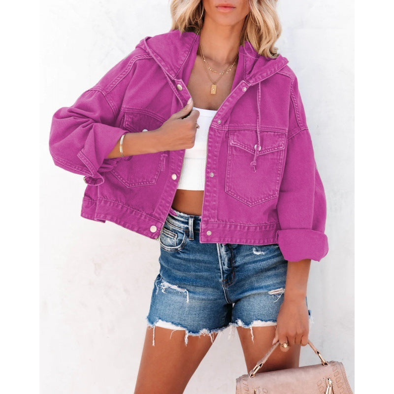 Back View of Hooded Denim Jacket