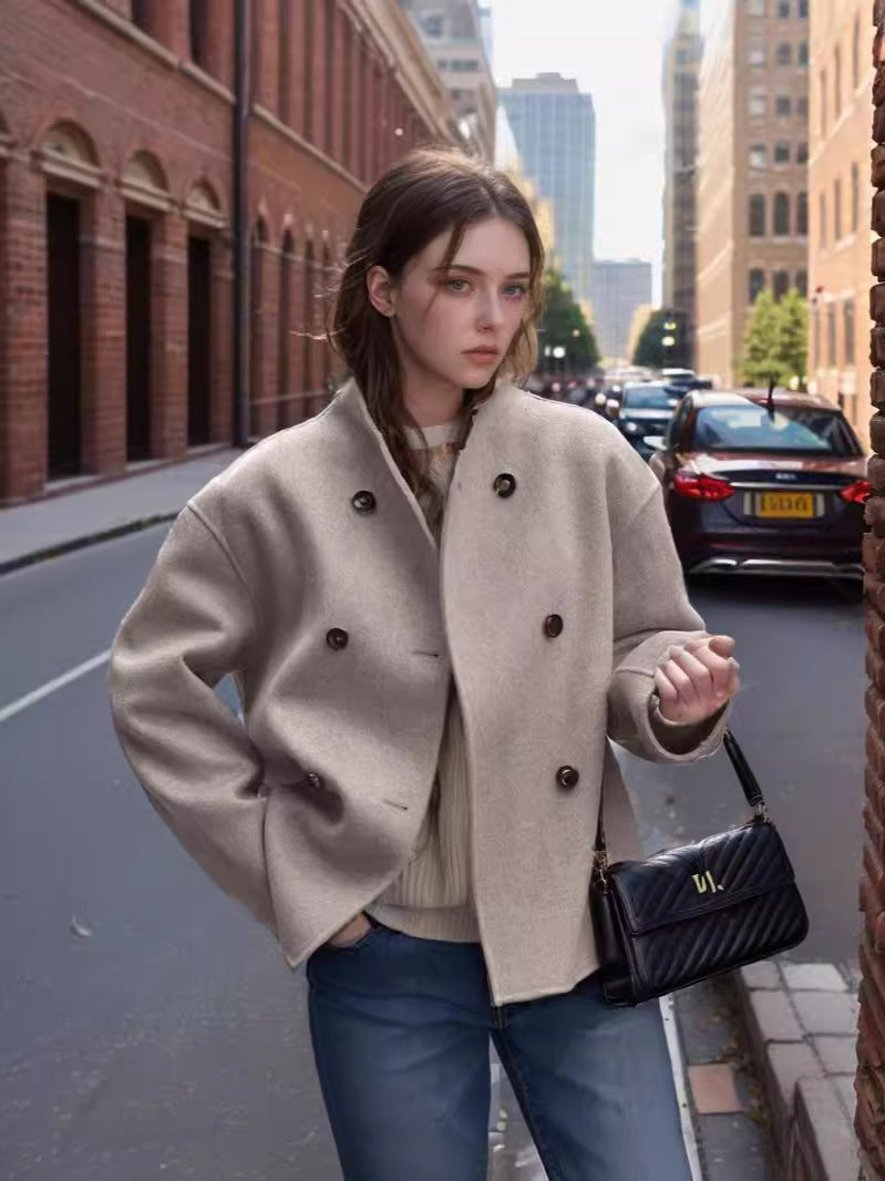 Erlina Minimalist Grey Short Coat Street Style