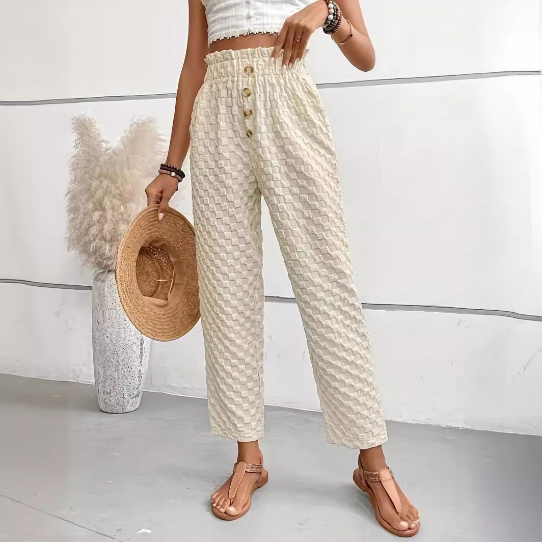 Women Straight-Leg Checker Pants Front View