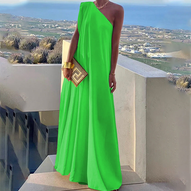 Back view of black off-the-shoulder evening gown