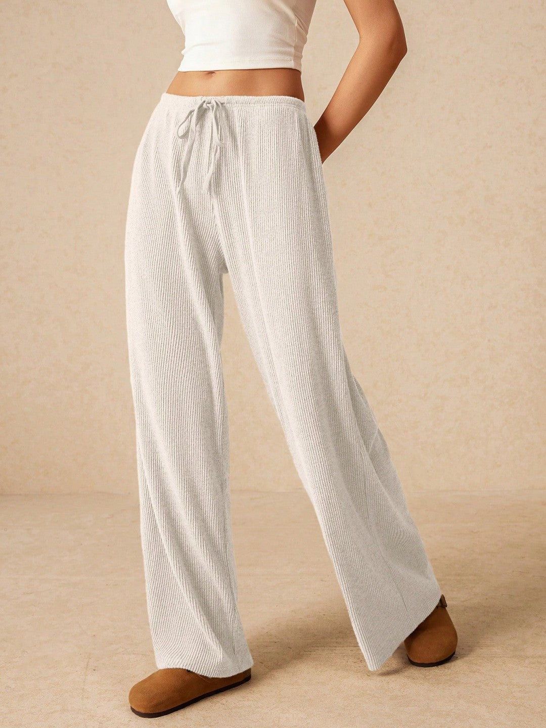 Light Grey Wide-Leg Pants Front View