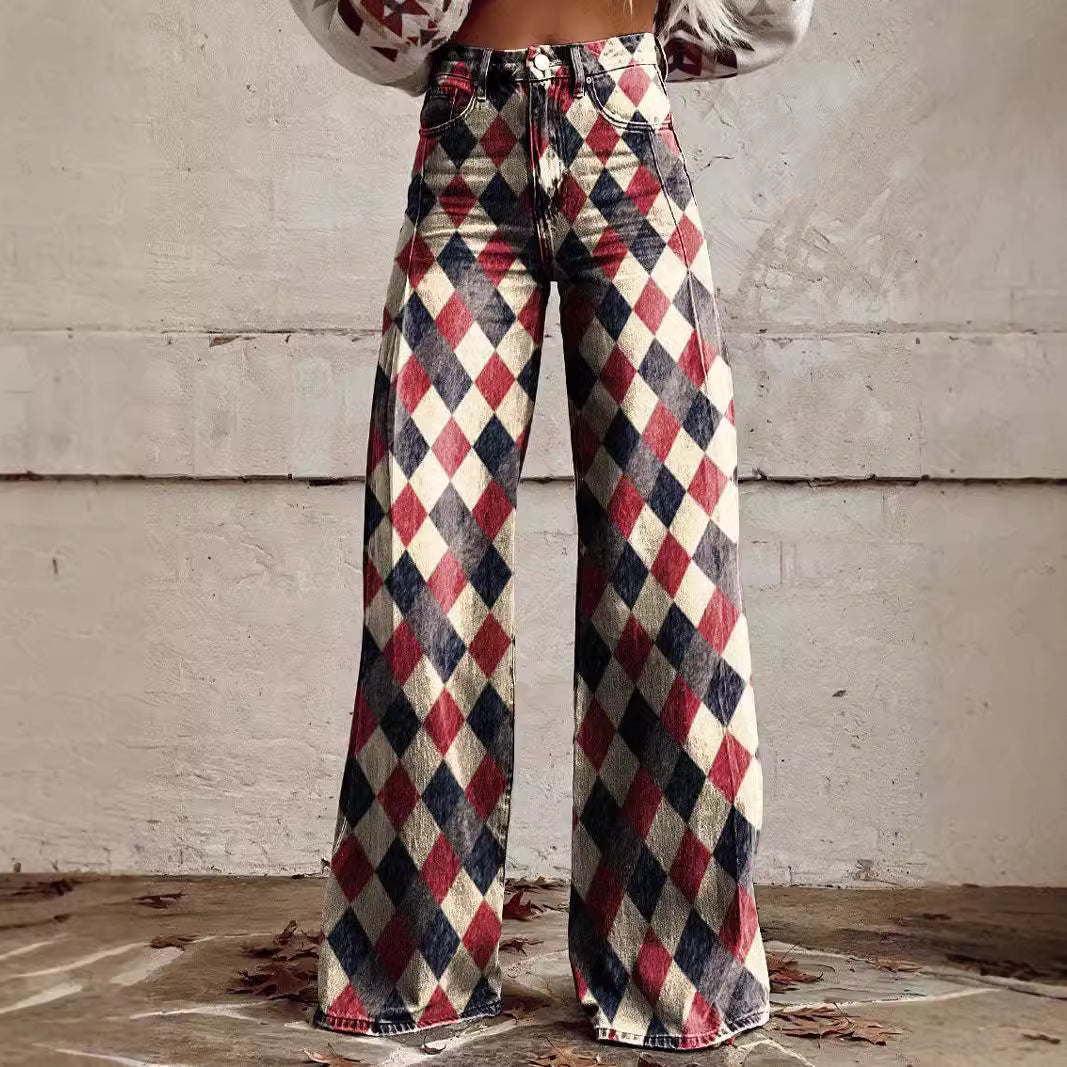Geometric Print Bootcut Pants Front View
