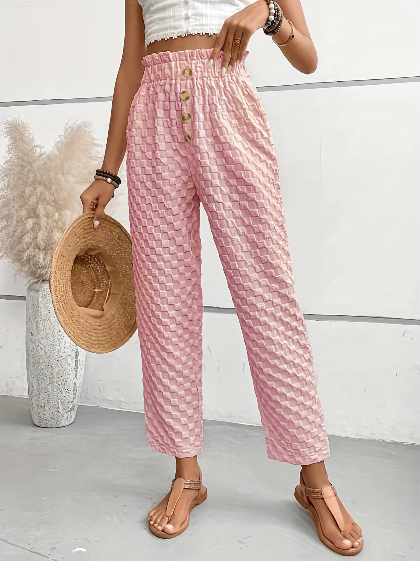 Side View Checker Weave Trousers