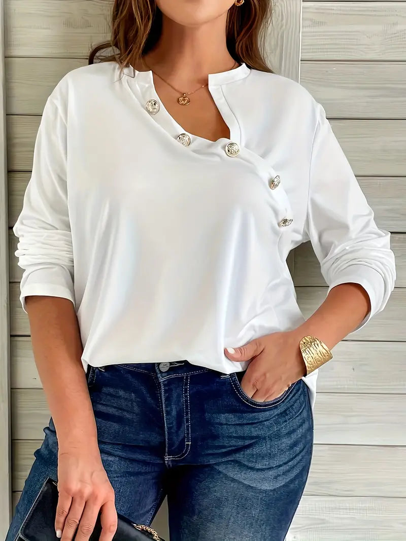 Roselani asymmetrical button top front view